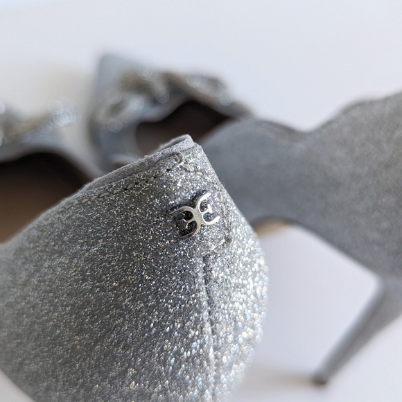 Sam Edelman Deela Pointed Toe Mesh Bow Stiletto Heel Scallop Upper Glitter sz 10 - Picture 6 of 13